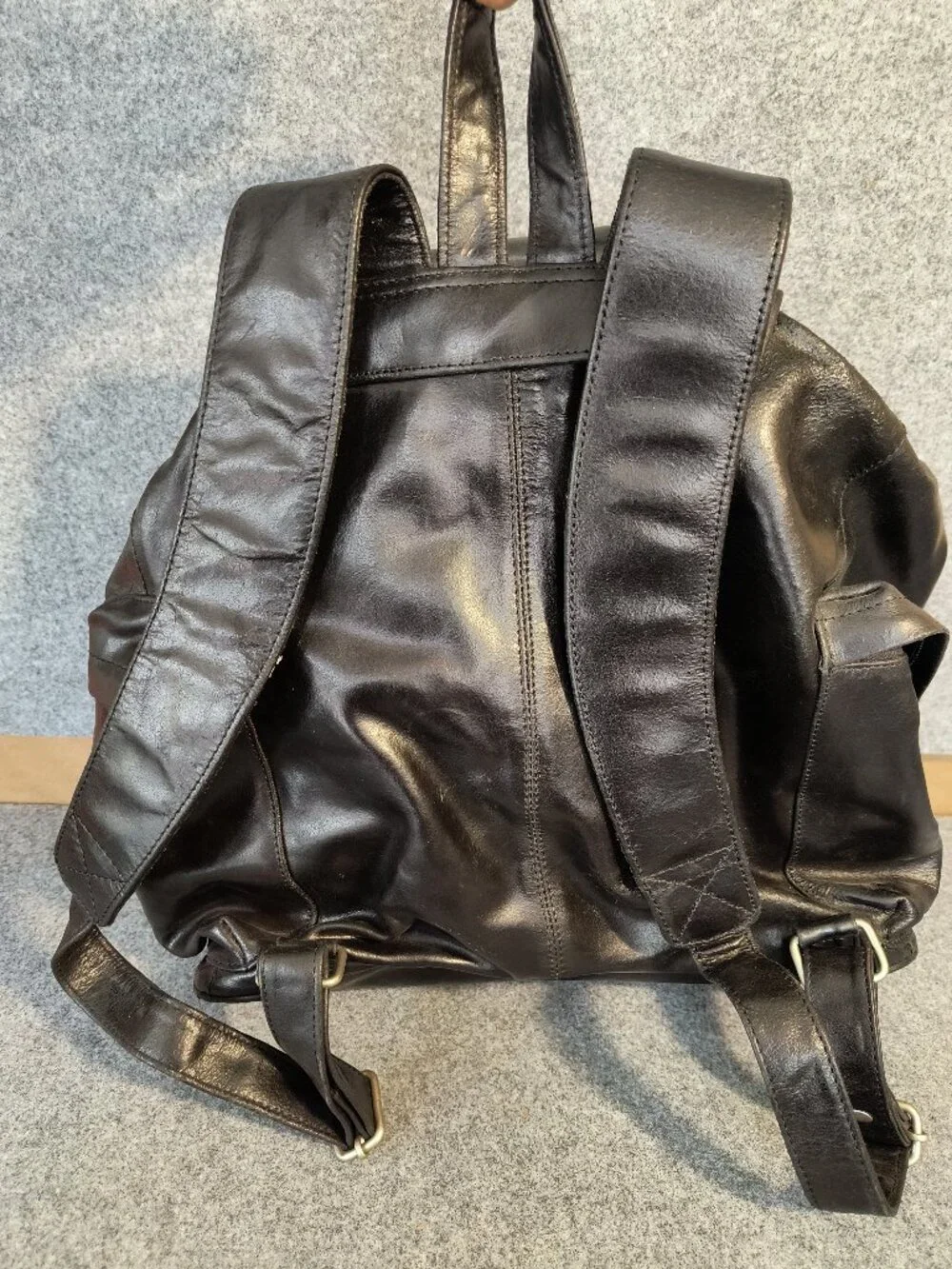 Vintage Wilsons Leather Black Leather Backpack Purse Drawstring Made In India